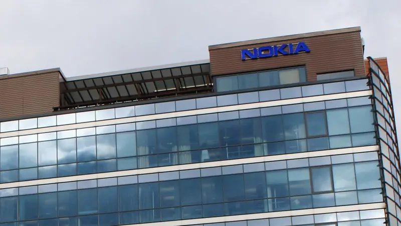 Logo Nokia di Kantor Nokia di Espoo, Finlandia