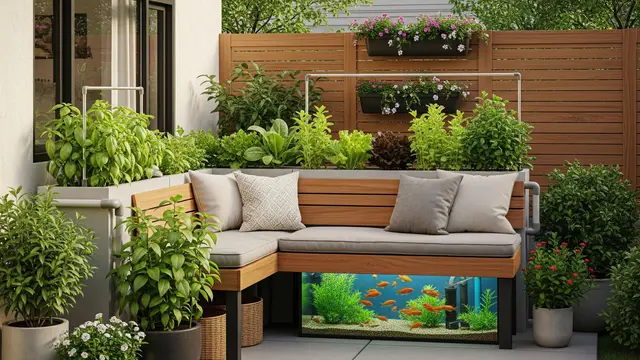 Desain Aquaponik Kombinasi Teras dan Area Duduk