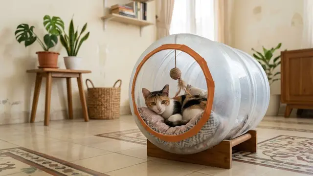 Ide Tempat Bermain Kucing dari Barang Bekas