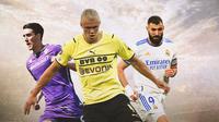Ilustrasi - Dusan Vlahovic, Erling Haaland, Karim Benzema (Bola.com/Adreanus Titus)