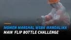 Botol mendarat dengan sempurna dan tertangkap kamera televisi hingga membuat komentator kagum.