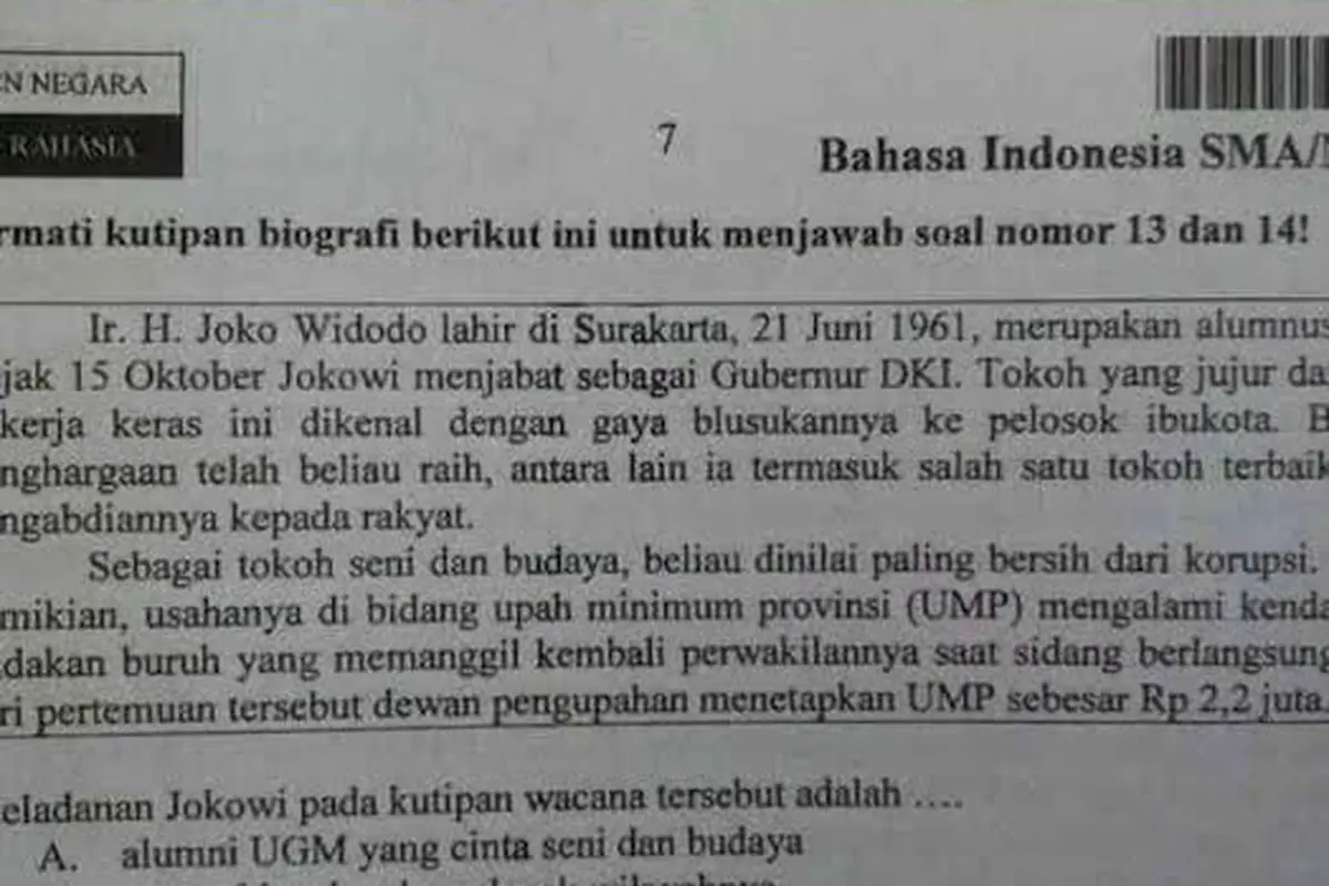 Ada Jokowi di Soal UN, Polisi Sebut Bukan Pelanggaran