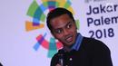 Perenang nasional, I Gede Siman Sudartawa memberi keterangan saat konferensi pers Official Broadcaster Asian Games 2018 di Jakarta, Kamis (8/2). Asian Games 2018 berlangsung 18 Agustus-2 September. (Liputan6.com/Helmi Fithriansyah)