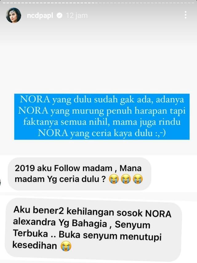 Unggahan Nora Alexandra. (Foto: Dok. Instagram @ncdpapl)
