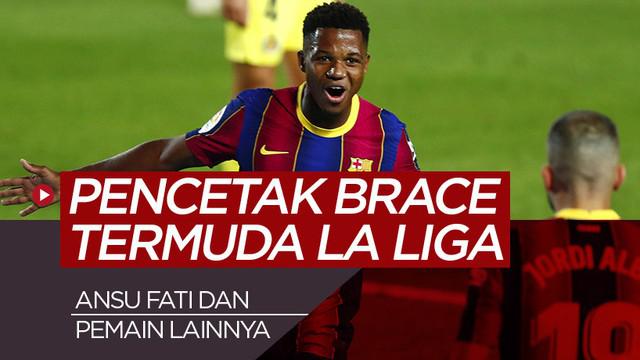 Berita motion grafis 5 besar pencetak brace termuda di Liga Spanyol. Wonderkid Barcelona mendominasi.
