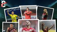 Kolase selebrasi gol Matheus Pato, Ilija Spasojevic, Marko Simic, Aleksandar Rakic, Sylvano Comvalius, Alberto Goncalves, Emmanuele Pacho Kenmogne, Boas Solossa (Bola.com/Erisa Febri/Adreanus Titus)