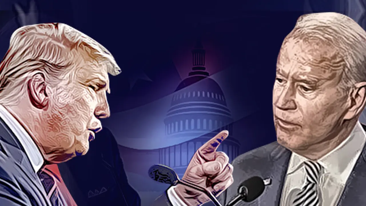 Banner Donald Trump dan Joe Biden