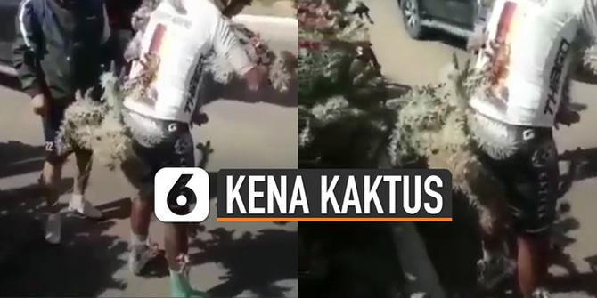 VIDEO: Ngenes, Pesepeda Kena Kaktus di Sekujur Tubuh