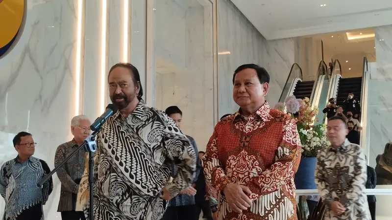 Ketua Umum Partai Gerindra Prabowo Subianto dan Ketua Umum Partai Nasdem Surya Paloh di NasDem Tower Jakarta, Rabu (1/6/2022)