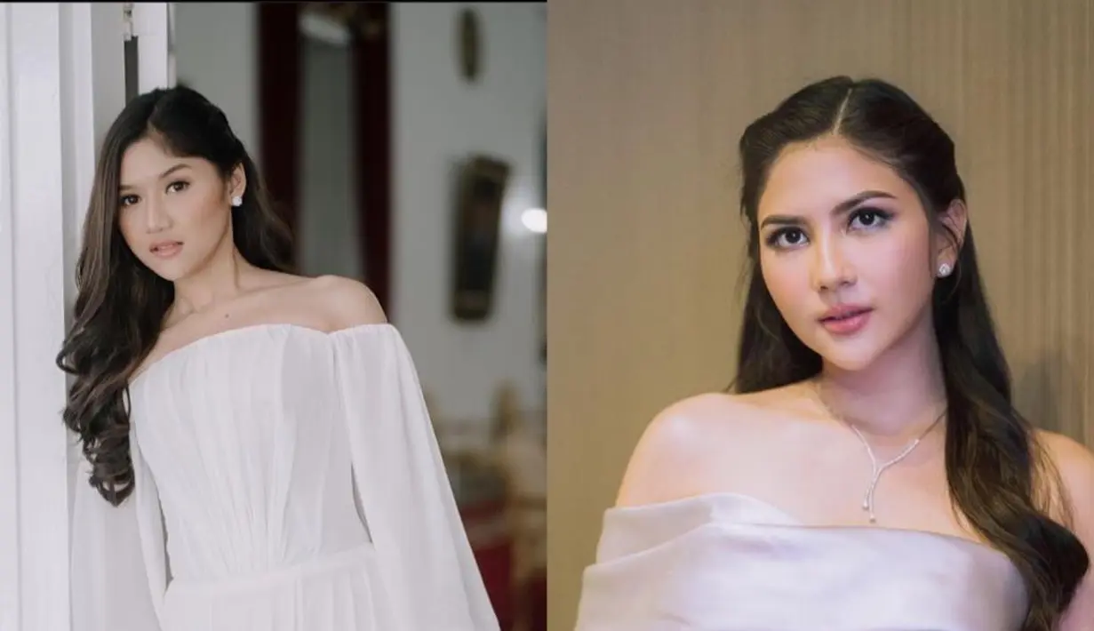 Kali ini, keduanya tampak sama-sama mengenakan dress off shoulder dengan rambut yang ditata serupa.