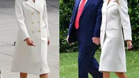 Melania Trump mengenakan jas putih dari Gucci seharga Rp40 juta saat hadir di Memorial Day (Dok.Instagram/@melaniatrump.style/https://www.instagram.com/p/CAniu8fA8vS/Komarudin)