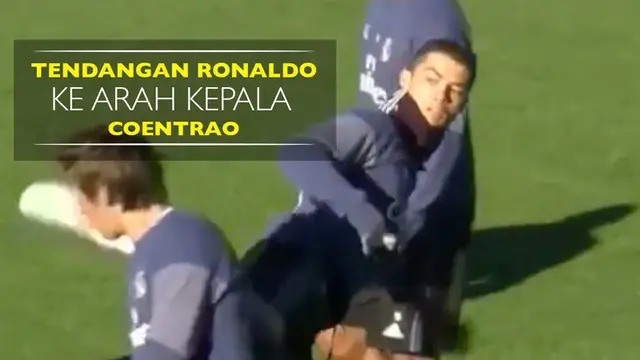 Berita video tendangan Cristiano Ronaldo ke arah kepala Fabio Coentrao saat latihan Real Madrid.