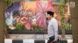 Suasana Festival Kebon Bang Jaim di Jalan Jaksa, Jakarta, Jumat (23/8/2019). Festival Kebon Bang Jaim merupakan pengganti dari Festival Jalan Jaksa yang selama ini digelar setiap tahunnya. (Liputan6.com/Immanuel Antonius)