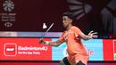Tunggal putra Indonesia, Alwi Farhan, melawan wakil India, Lakhsya Sen, di Istora Senayan, Selasa (2/6/2026). Alwi Farhan menang dengan skor 21-19, 21-16. (Bola.com/M Iqbal Ichsan)