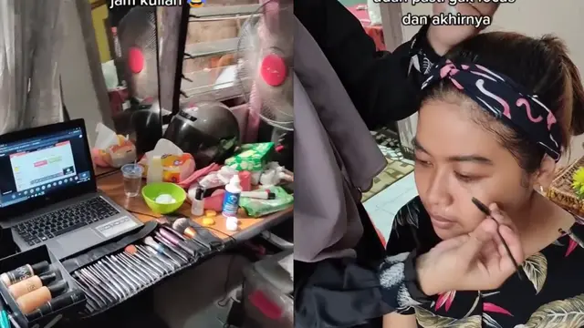 Seorang MUA merias sambil menjalani kelas online