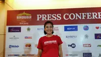 Artis Sigi Wimala ikut serta di lomba lari Borobudur Marathon 2019, Minggu (17/11/2019). (foto: Liputan6.com/Thomas)