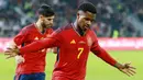 Timnas Spanyol sukses meraih kemenangan pada laga uji coba melawan Timnas Jordania di Amman International Stadium, Amman, Kamis (17/11/2022). (AFP/Khalil Mazraawi)