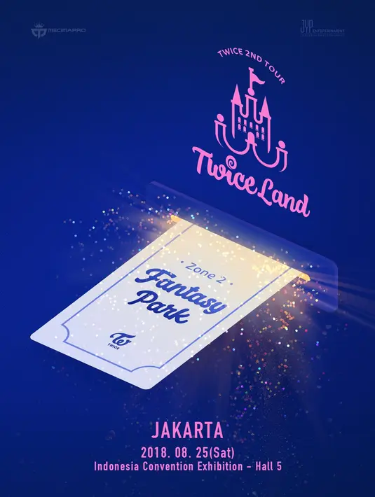 Konser yang bertajuk Twiceland Zone 2: Fantasy Park In Jakarta ini akan digelar di Indonesia conventon Exhibition, Serpong. Hal tersebut mereka umumkan melalui akun media sosial. (Foto: twitter.com/JYPETWICE)