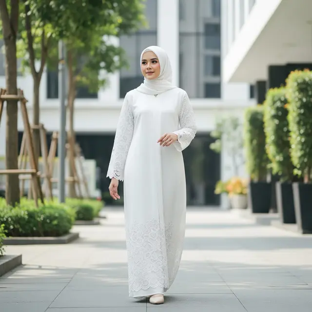 9 Model Gamis Putih Simple untuk Pengajian dan Akad Nikah, Tampil Anggun