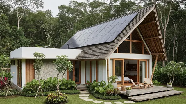 Rumah 1 Lantai dengan Atap Panel Surya