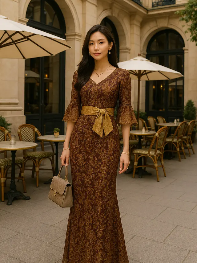 Pilihan Long Dress Batik Brokat Lengan Trompet