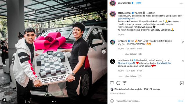 Ulang Tahun, Atta Halilintar Dapat Hadiah Mobil Mewah dari Putra Siregar. (instagram.com/attahalilintar)