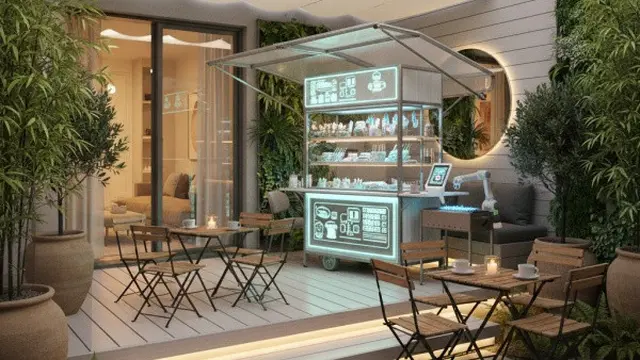 Ilustrasi Desain Warung Ala Angkringan Modern di Teras (Sumber: Gemini AI)