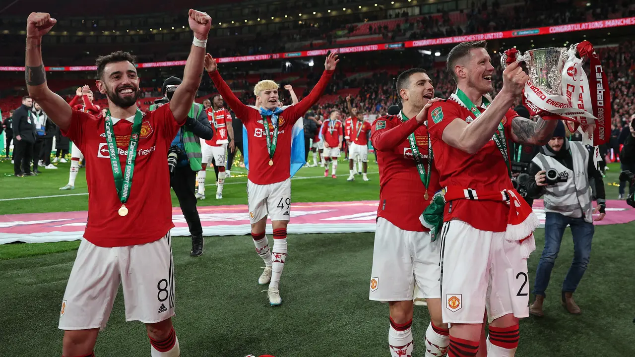 Perayaan pemain MU saat juara Carabao Cup