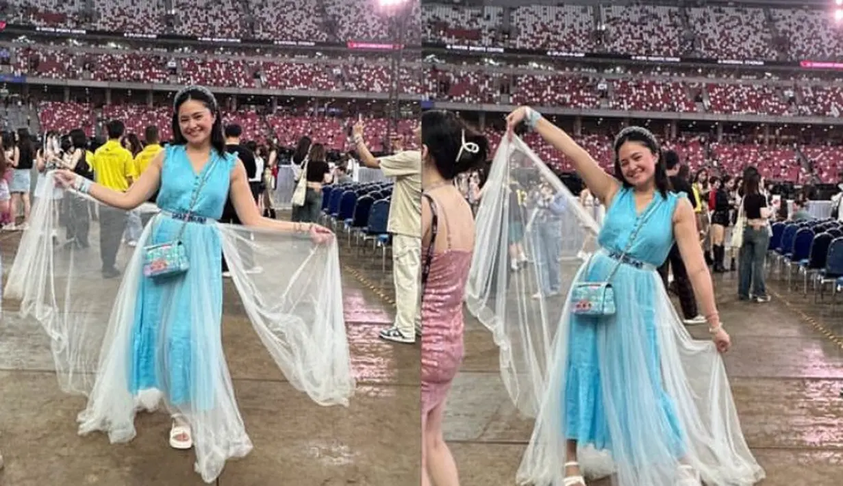 <p>Marshanda melengkapi penampilan mengenakan belt dengan buckle silver. Ia pun memadukan dress princess dengan sandal heels strap warna putih. [@marshanda99]</p>