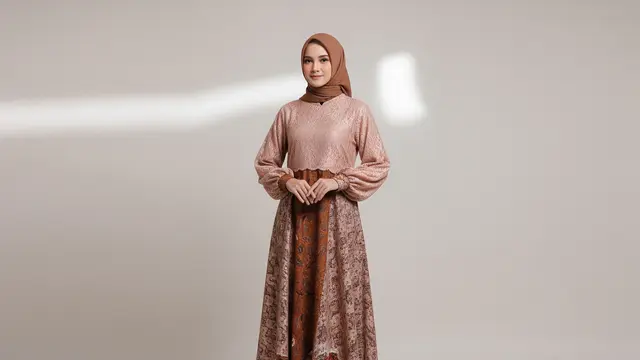 Gamis Batik Brokat Lengan Balon
