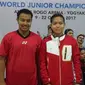 Rehan Naufal Kusharjanto / Siti Fadia Silva Ramadhanti meraih medali perak dalam Kejuaraan Dunia Bulu Tangkis 2017 yang berlangsung di GOR Among Rogo, Yogyakarta, Minggu (22/10/2017). (Liputan6.com/Switzy Sabandar)