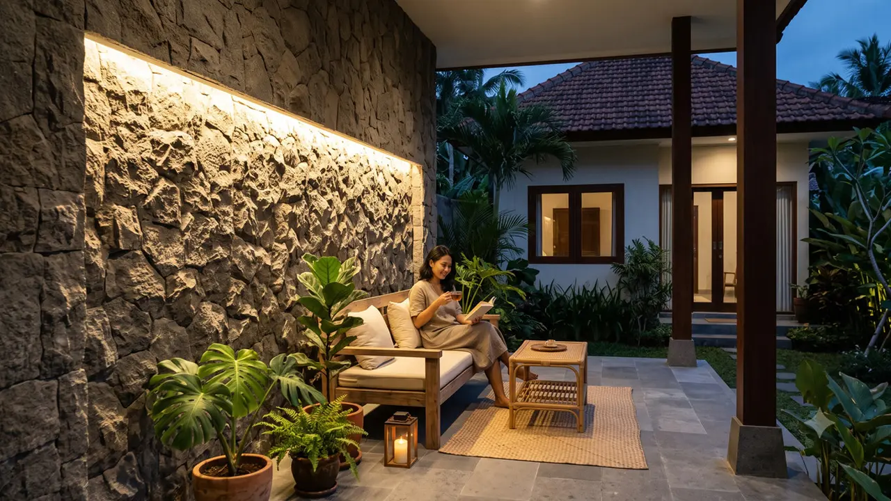 Inspirasi Teras dengan Lampu Dinding Warm White