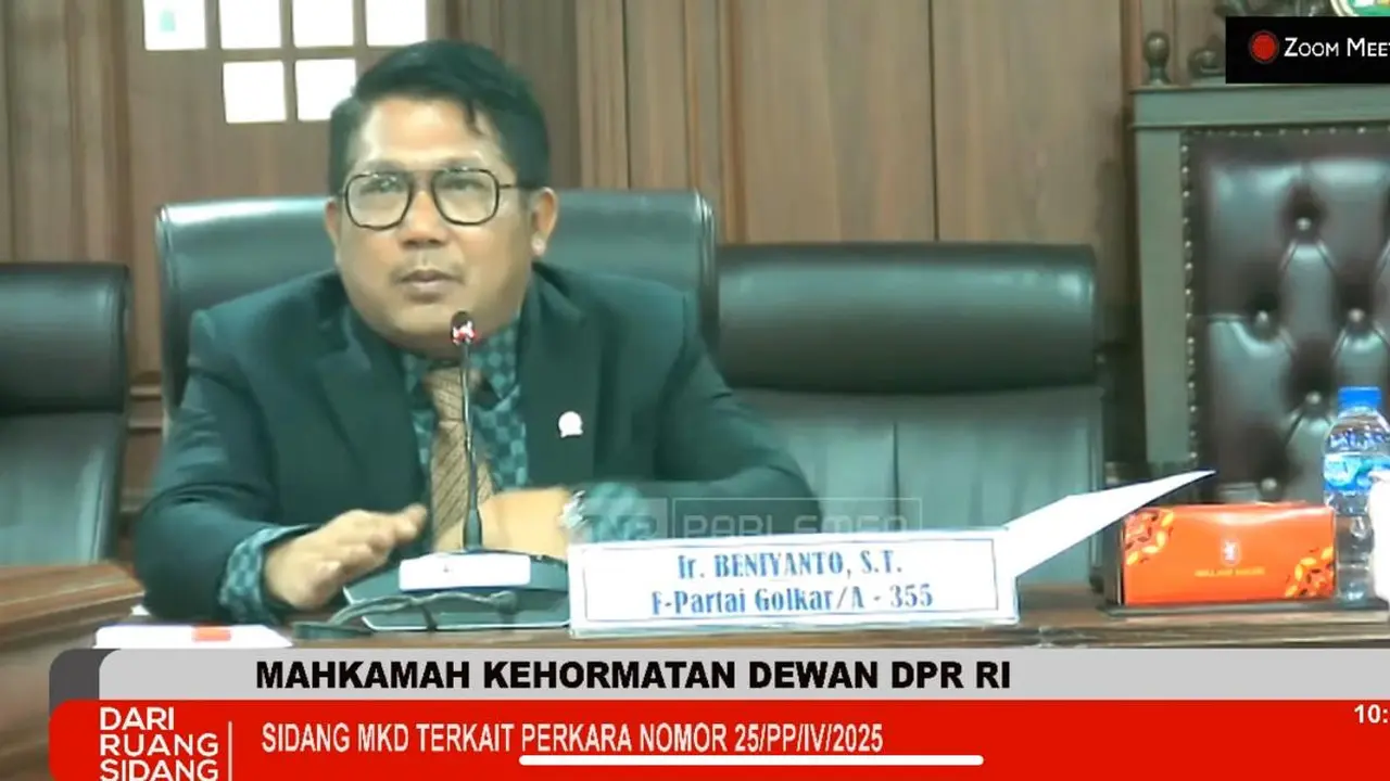 Mahkamah Kehormatan Dewan (MKD) DPR RI menjatuhkan sanksi etik kepada Anggota DPR RI dari Fraksi Partai Golkar, Beniyanto.