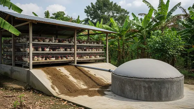 desain kandang ayam yang menghasilkan biogas skala kecil