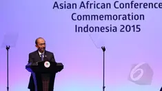 Presiden Myanmar Thein Sein memberikan kata sambutan saat pembukaan Konferensi Tingkat Tinggi (KTT) Asia Afrika tahun 2015 di Jakarta Convention Center, Rabu (22/4). (Liputan6.com/Herman Zakharia)