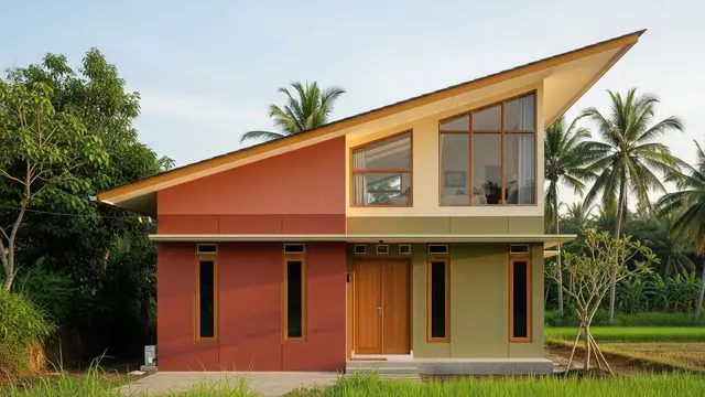 Model Rumah Desa dengan Atap Miring Satu Arah