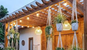 Desain Teras Rumah Teduh dengan Tanaman Gantung (Foto: AI)