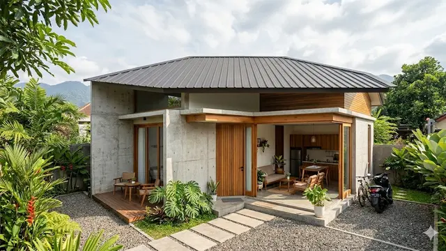 7 Desain Rumah Sederhana dengan Perpaduan Kayu dan Beton Ekspos yang Modern