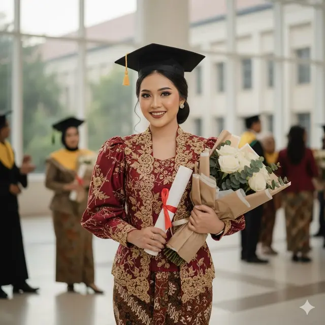 Kebaya Brokat Maroon dengan Bordir Floral Emas