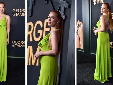 Foto kolase Jessica Chastain saat menghadiri pemutaran perdana film "George & Tammy," di Goya Studios di Los Angeles (21/11/2022). (Photo by Jordan Strauss/Invision/AP)