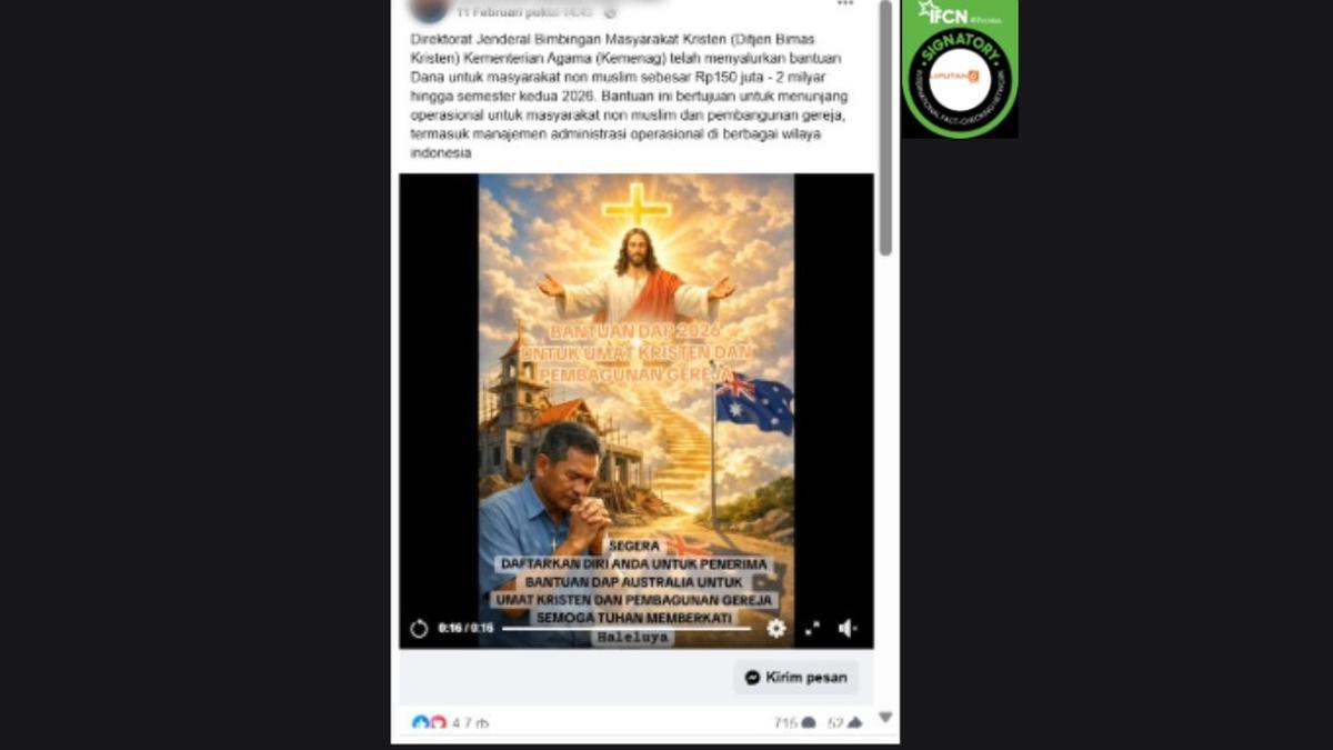 Cek Fakta: Hoaks Link Pendaftaran Bantuan Dana untuk Umat Kristen dan Gereja Lewat WhatsApp