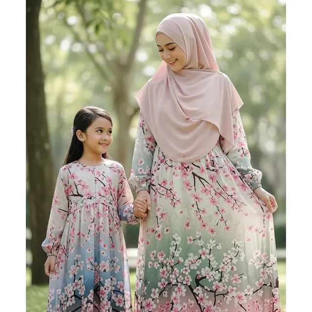 Gamis Couple Bunda Anak Motif Sakura