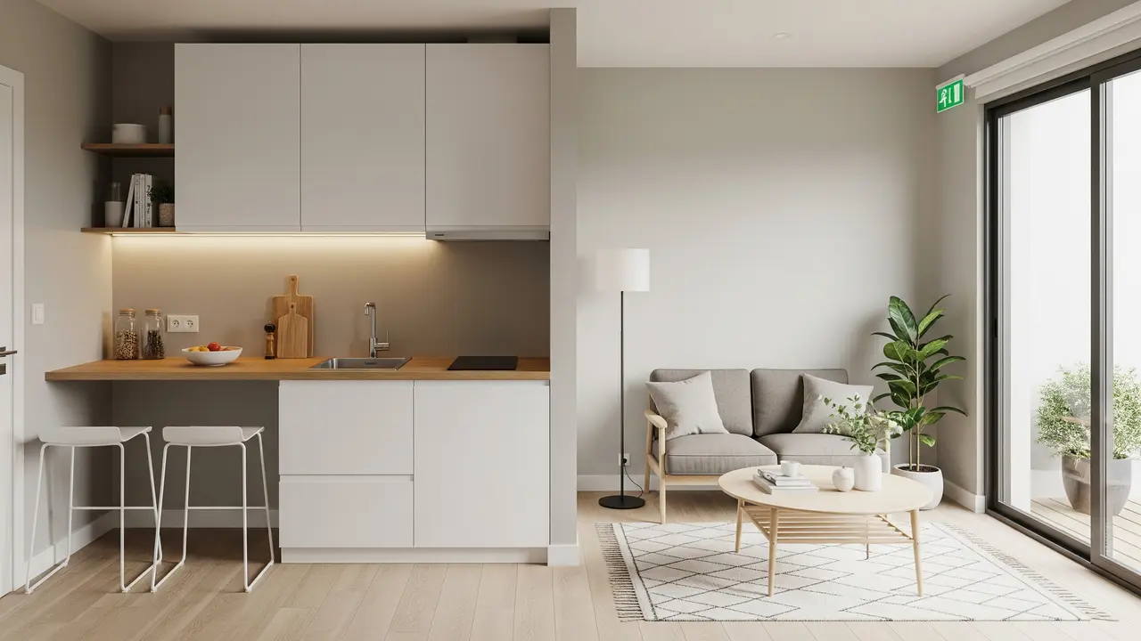 Model Dapur Minimalis dan Ruang Tamu Menyatu Tanpa Sekat/ Ilustrasi AI