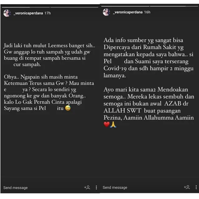 Unggahan Veronica. (Foto: Instagram @lambe_turah)