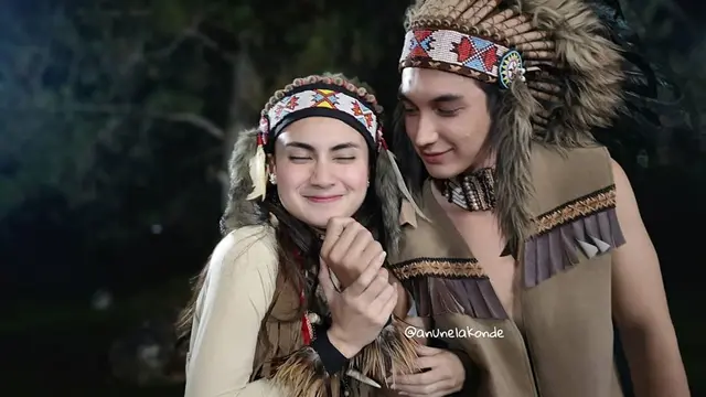 7 Potret Junior Roberts dan Raisya Bawazier Pakai Kostum Indian