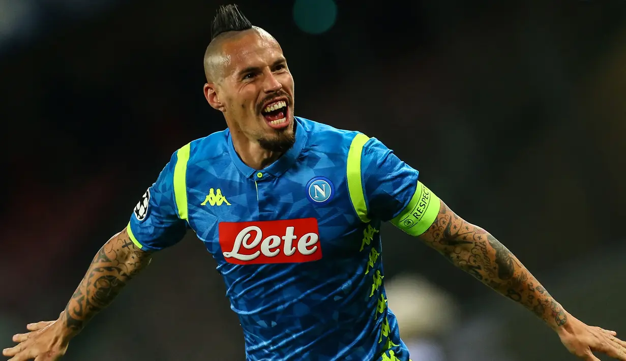 5. Marek Hamsik - Pemain asal Slovakia ini merupakan juru gedor terbaik yang pernah dimiliki Napoli. Bersama Cavani dan Lavezzi lini serang Napoli saat itu menjadi salah satu yang paling disegani di Serie A. (AFP/Carlo Hermann)