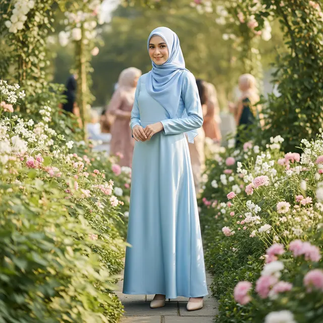 Model Gamis Outdoor untuk Pesta Kebun (Image by Gemini AI)