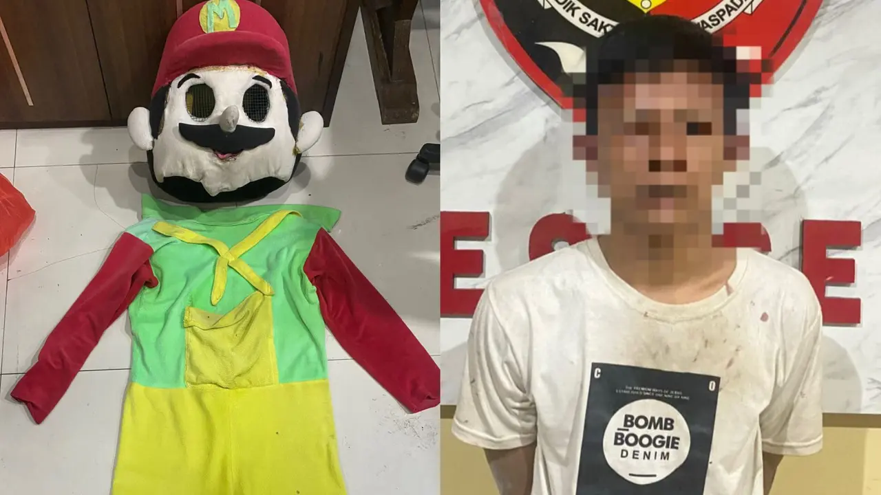 Badut Mario Bros Maling Motor. (Senin, 05/05/2025). (Polres Serang).