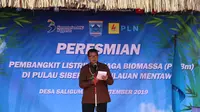 PLN Unit Induk Wilayah Sumatera Barat bersama dengan Bappenas dan Pemerintah Daerah Kepulauan Mentawai meresmikan Pembangkit Listrik Tenaga Biomassa (PLTBm) yang berlokasi di Pulau Siberut.