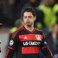 Pemain Bayer Leverkusen, Javier Hernandez menempati urutan ke 8 pencetak gol terbanyak liga Champions hingga leg kedua, Kamis (10/12/2015).  (AFP Photo/Patrik Stollarz)